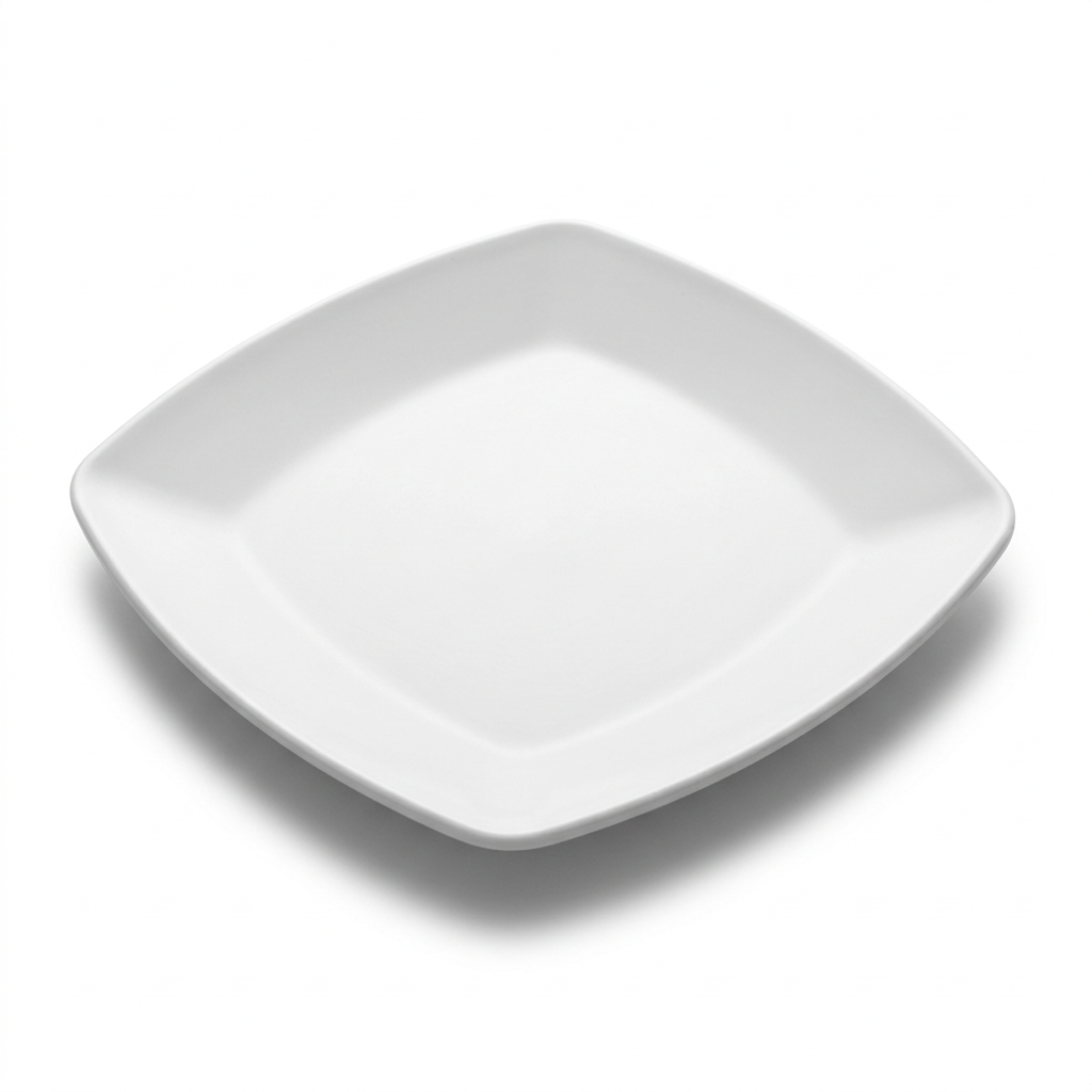 Assiette carrée blanche à angles arrondis