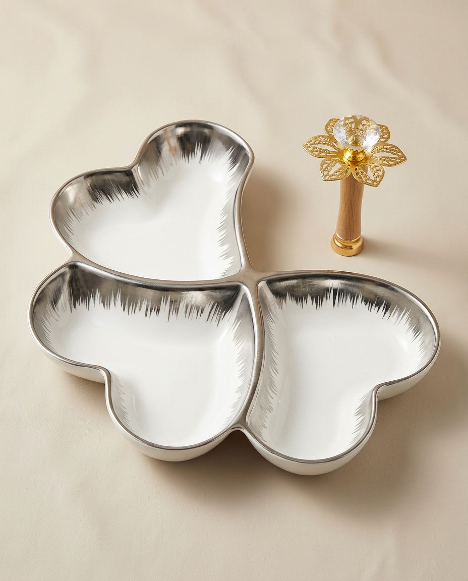Bols trèfle blancs bordés d’argent