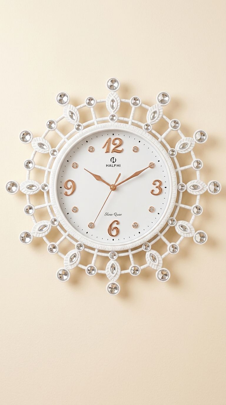 Horloge murale blanche à cristaux