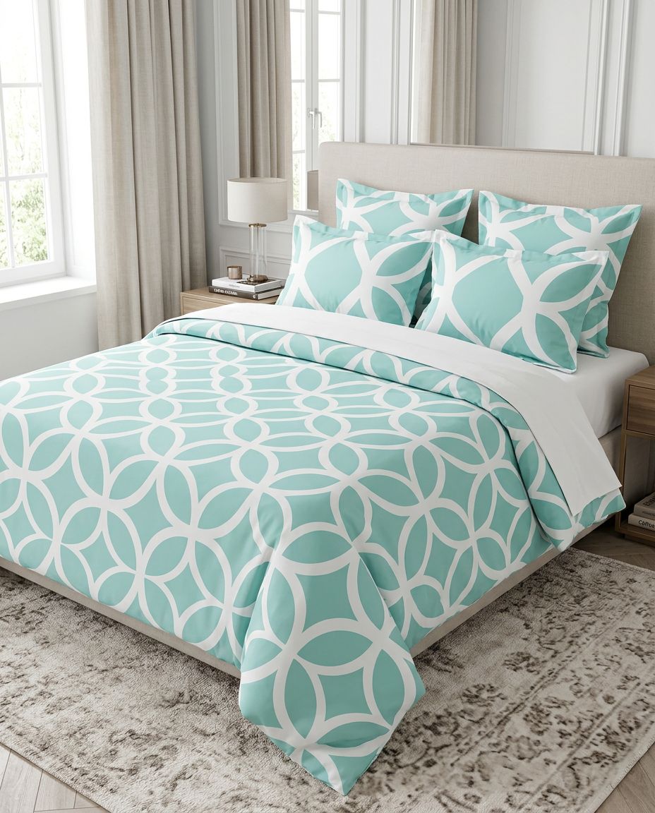 Parure KlaZora turquoise à motifs géométriques blancs