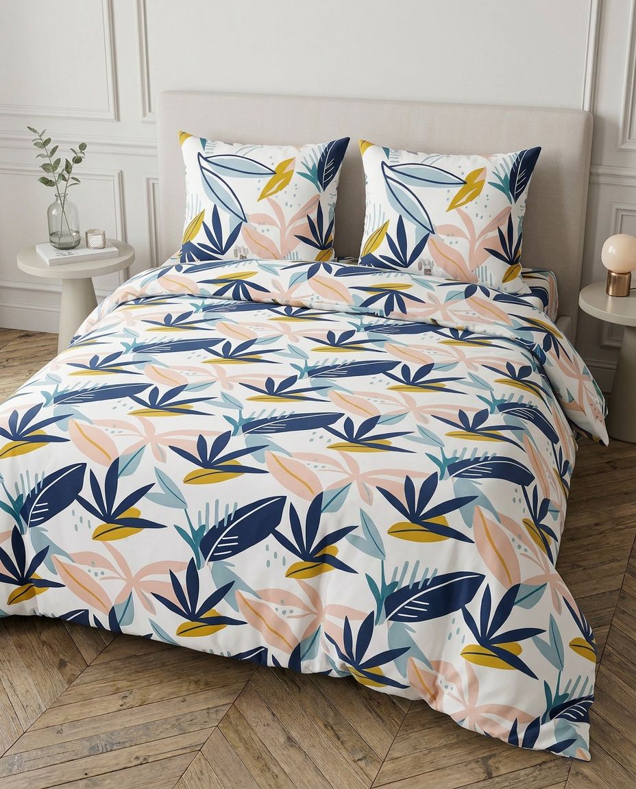Parure MADAME DECO à feuilles bleues et pêche