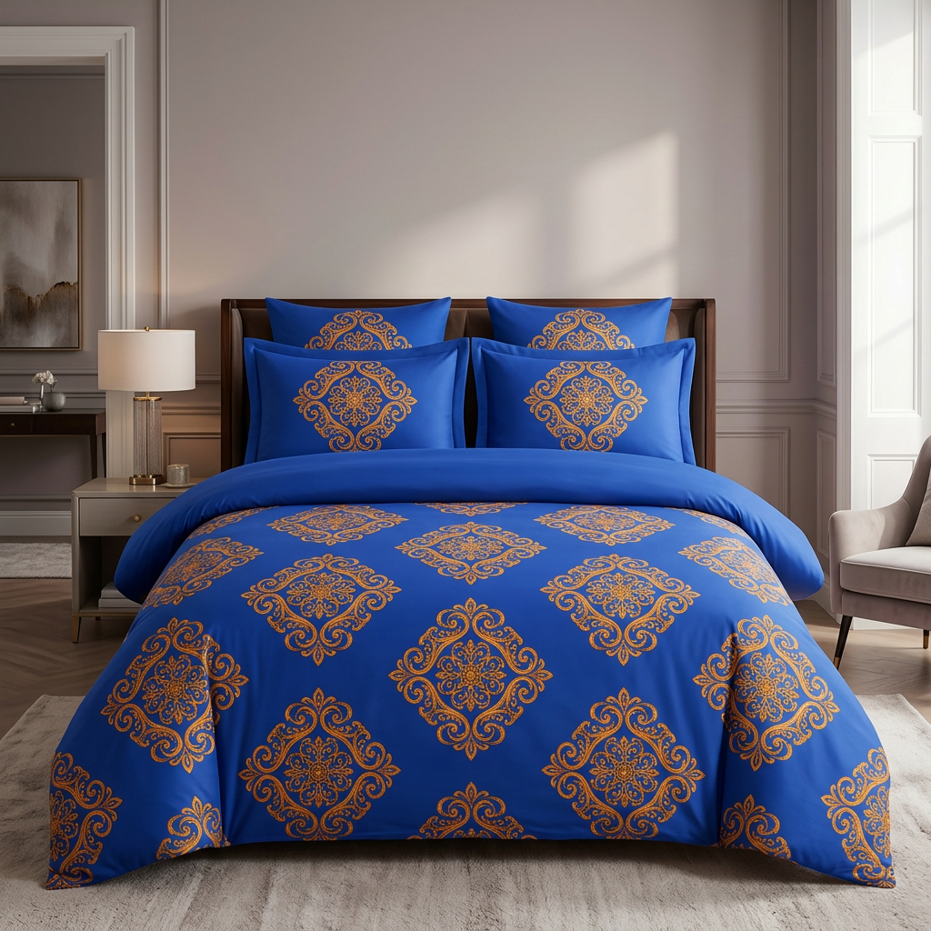 Parure de couette MADAME DECO bleue à médaillons