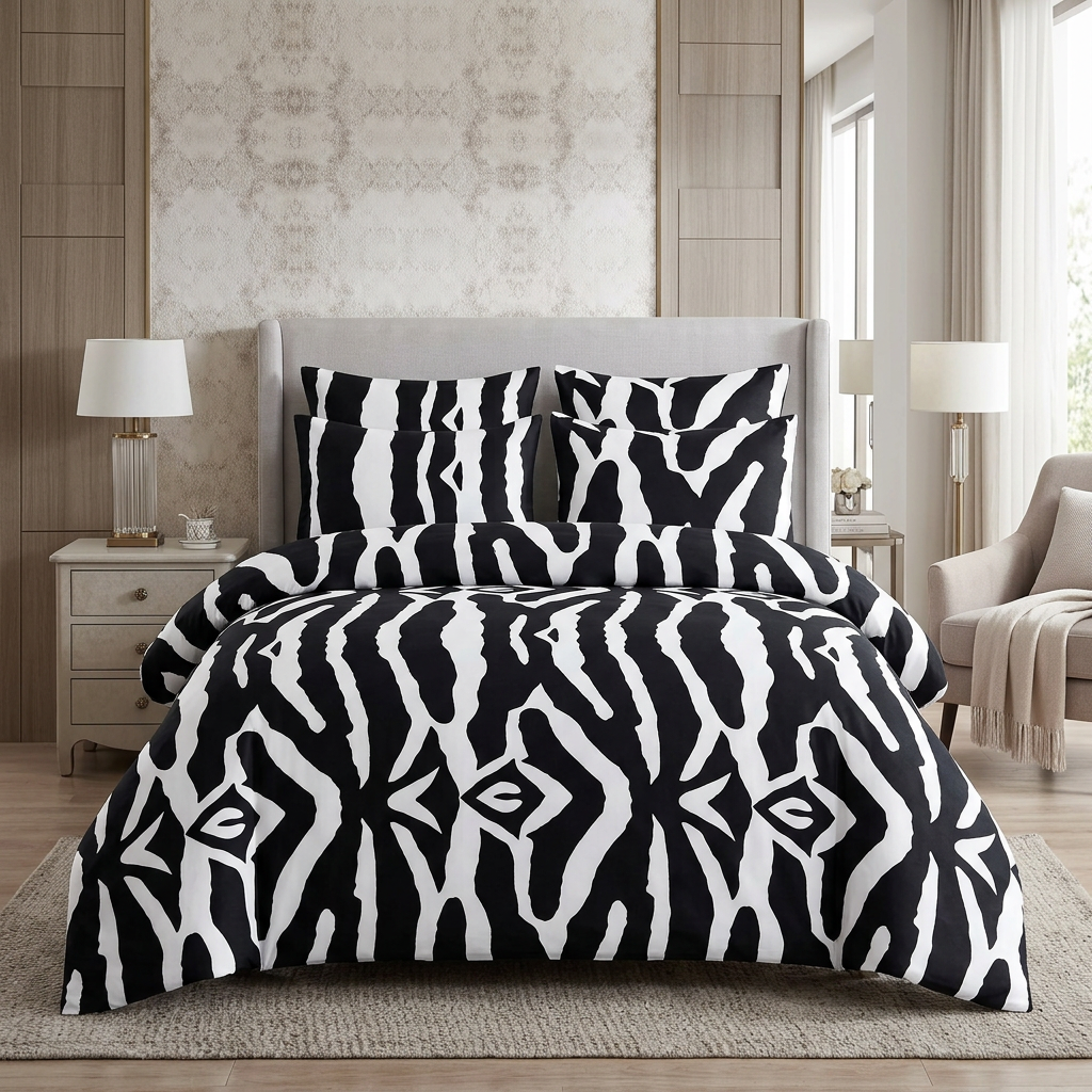 Parure de couette MADAME DECO zèbre noir et blanc
