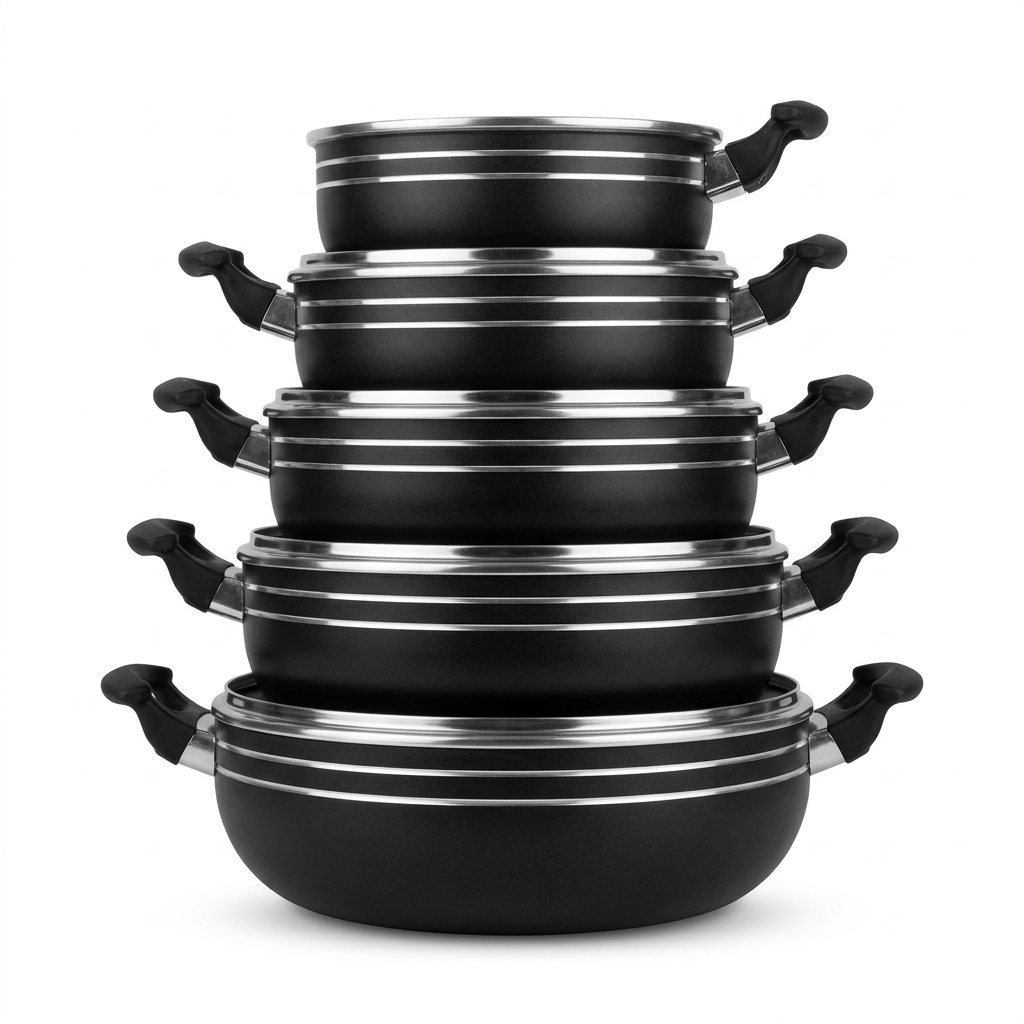 Marmites noires à bandes argentées