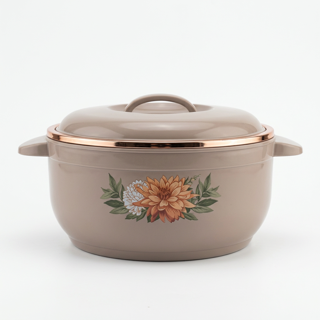 Pot de service taupe à fleurs orange