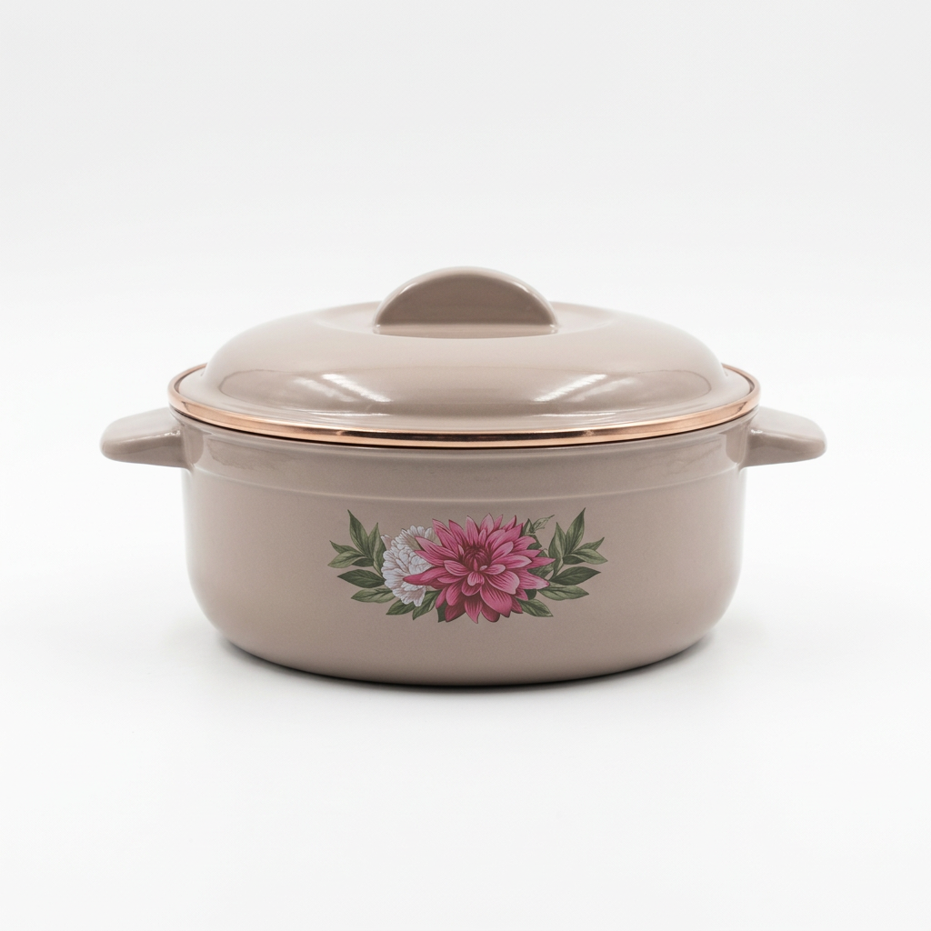 Pot de service taupe à fleurs roses