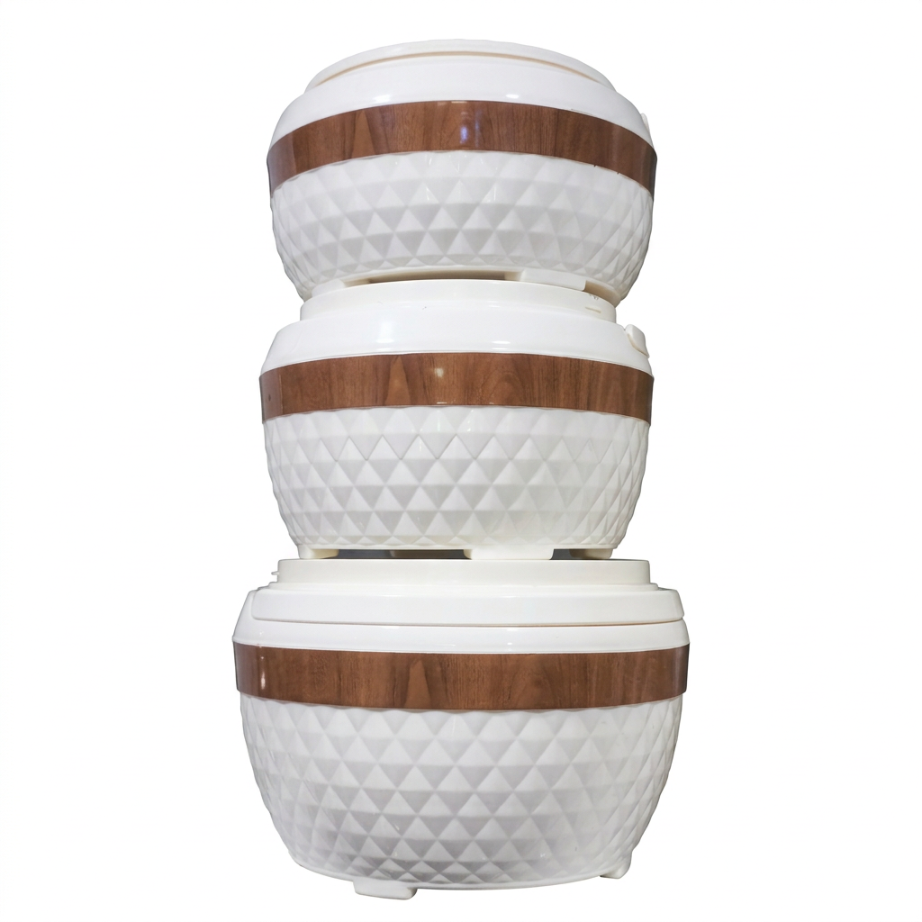 Pots de service blancs à relief diamant et bande effet bois