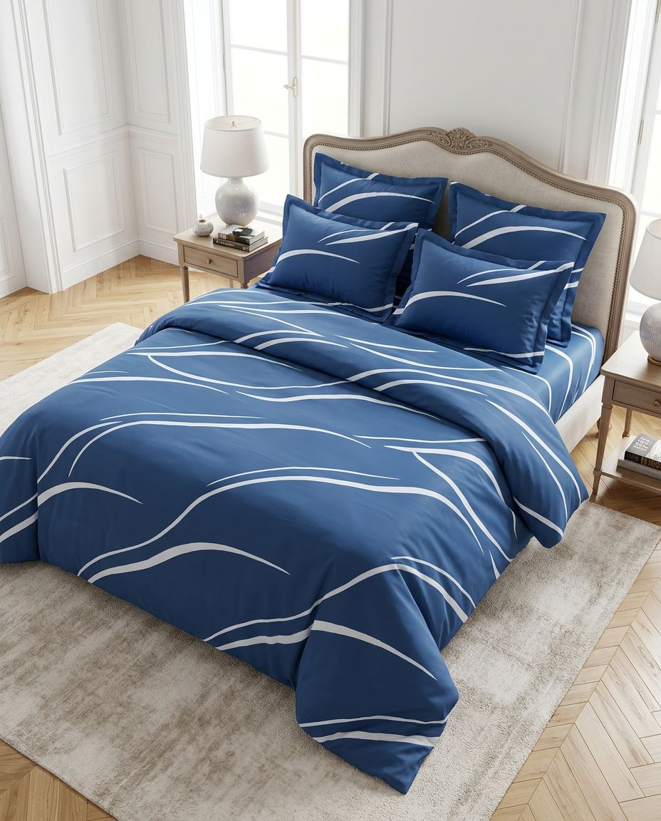 Parure de draps PRADIER bleue — 6 pièces