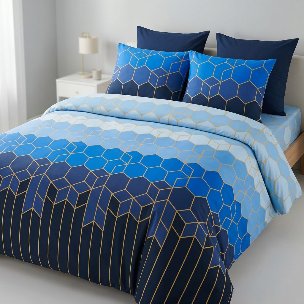 Parure PRESTIGE HOME bleue à hexagones dorés — 4 pièces