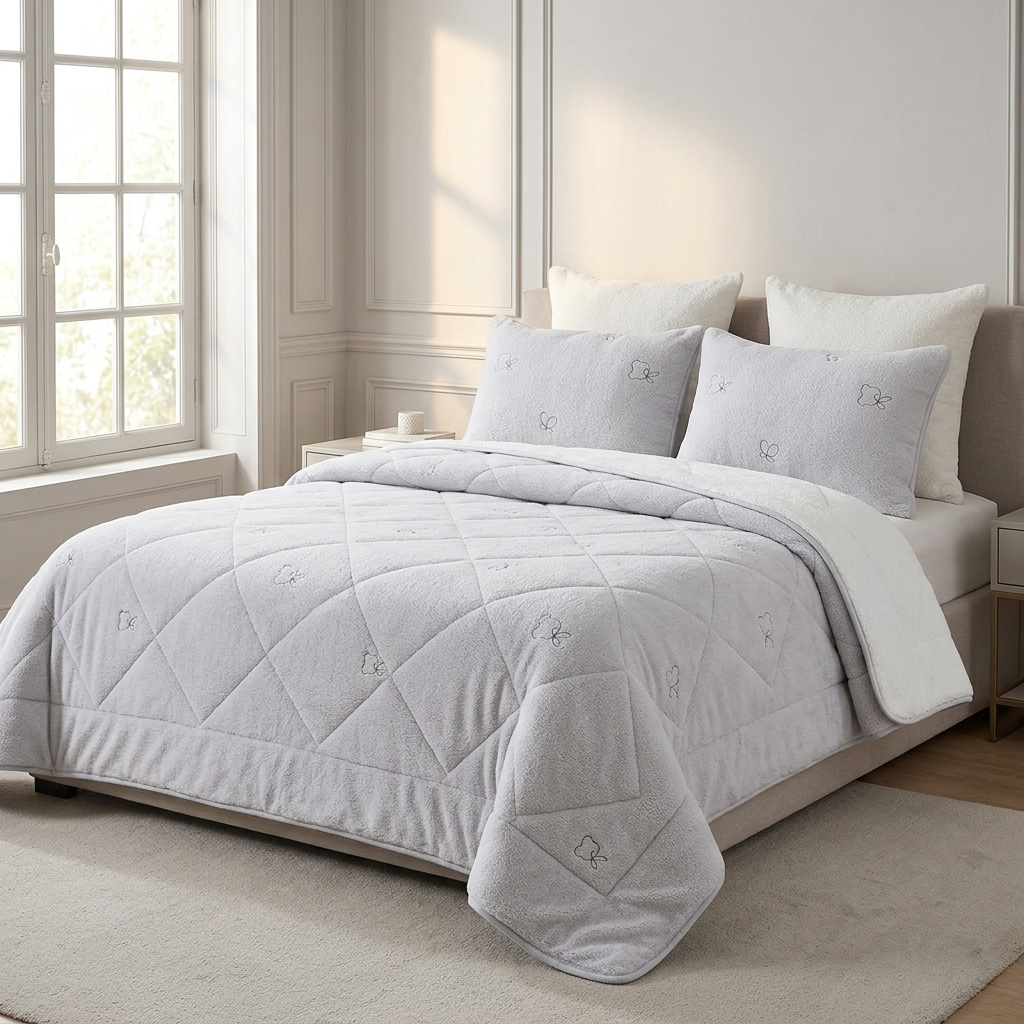 Ensemble PRESTIGE HOME Sherpa gris à papillons
