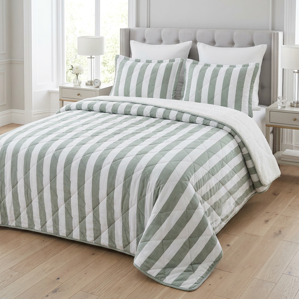 Ensemble PRESTIGE HOME Sherpa à rayures vertes et blanches