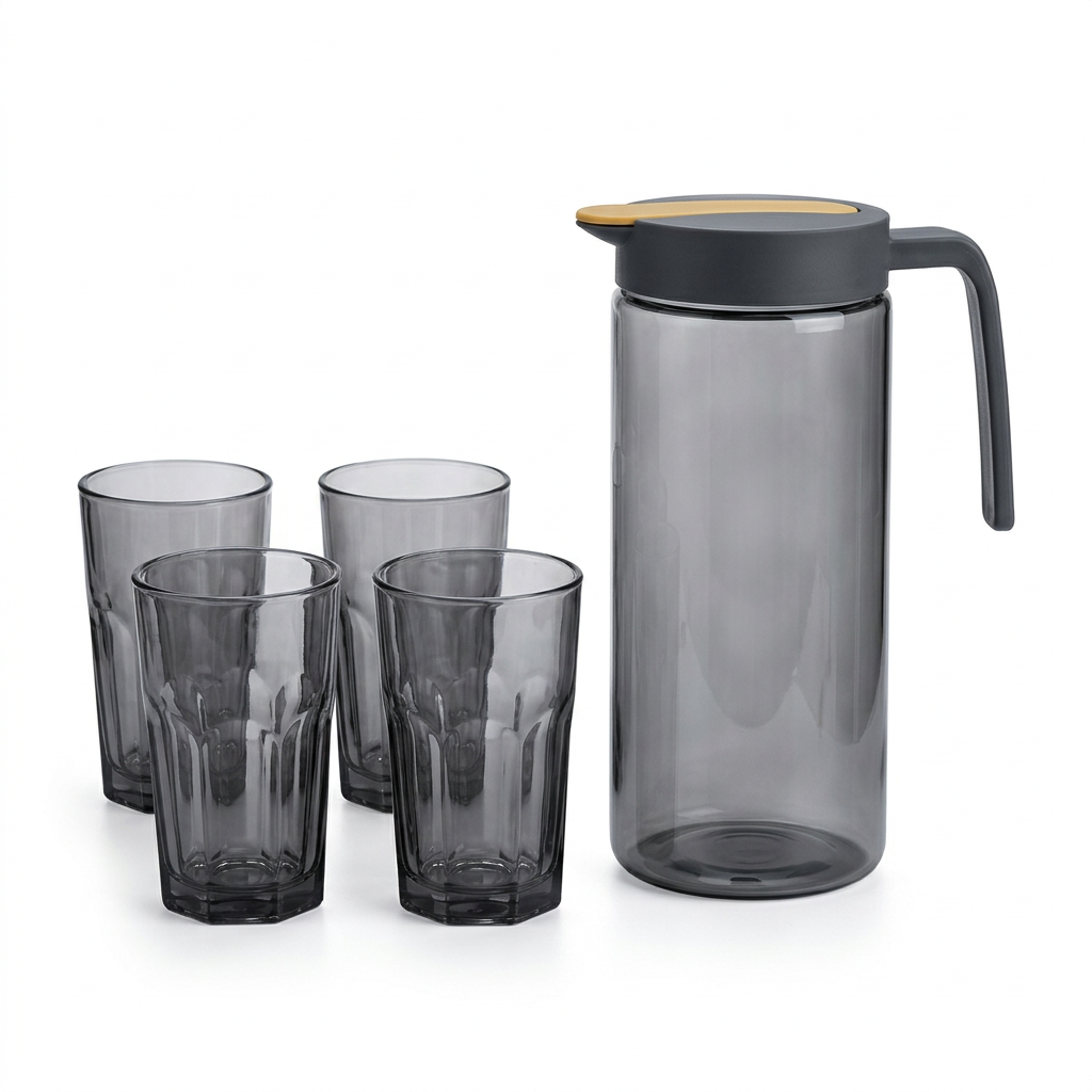 Service pichet et quatre verres fumés