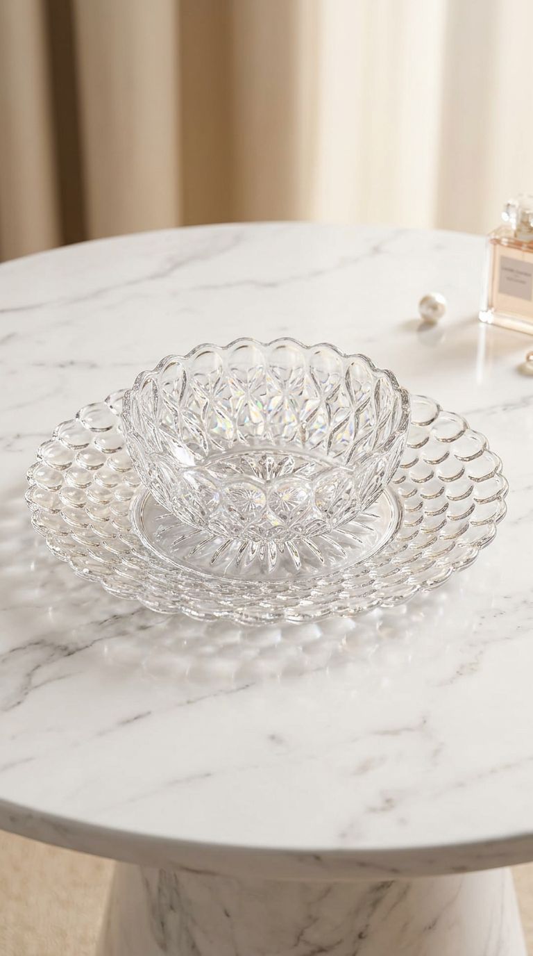 Set compotier en verre effet cristal