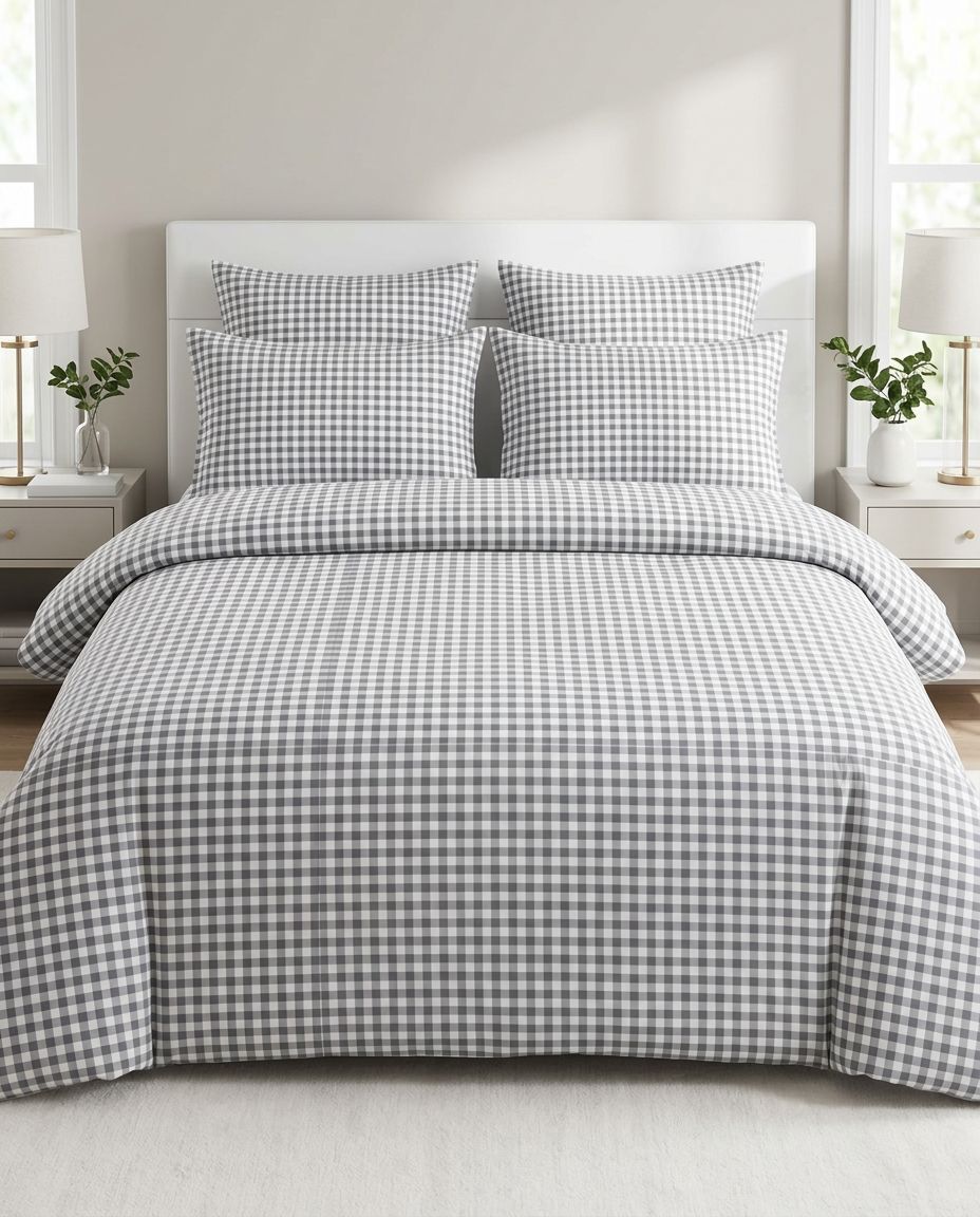 Parure de couette vichy gris